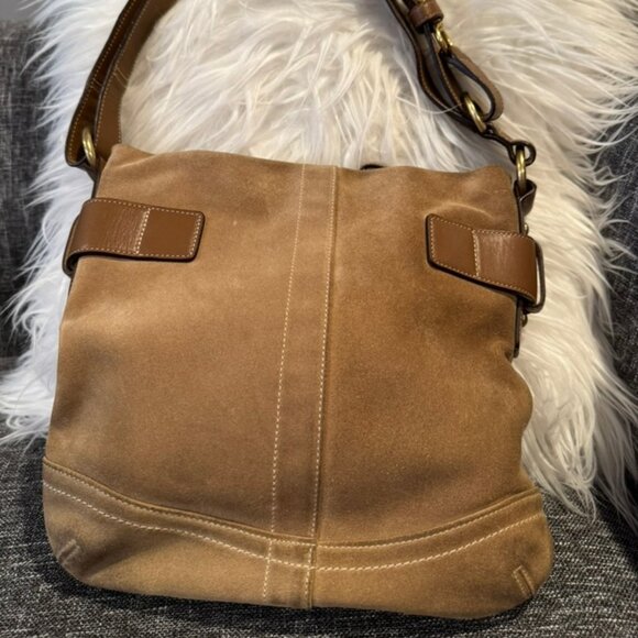 VINTAGE Coach 1483 Suede Double-Strap Shoulder Bag – Leather Trim Very Good Cond - Picture 2 of 12